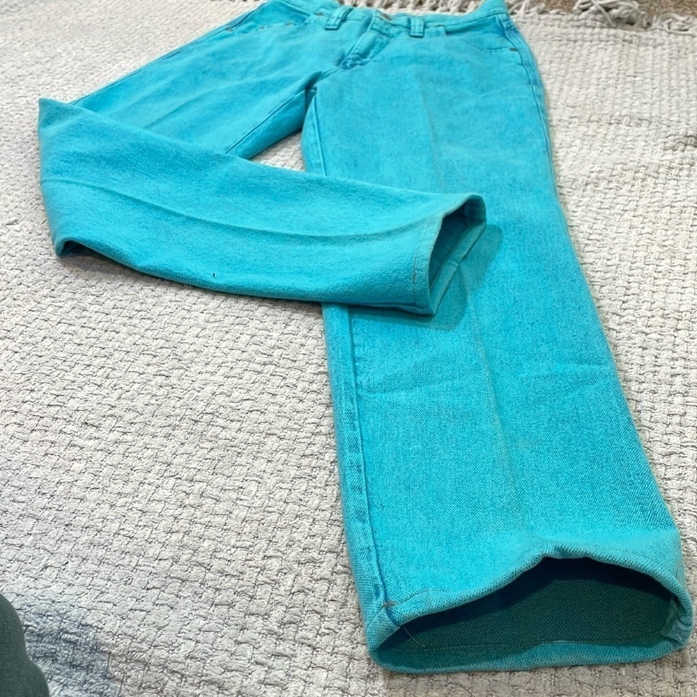1980's Wrangler Turquoise High Rise Cowgirl Jeans Bare Back Size 11/12 - Picture 5 of 12